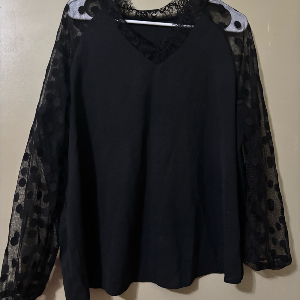 SHEIN Black Mesh Sleeve Blouse